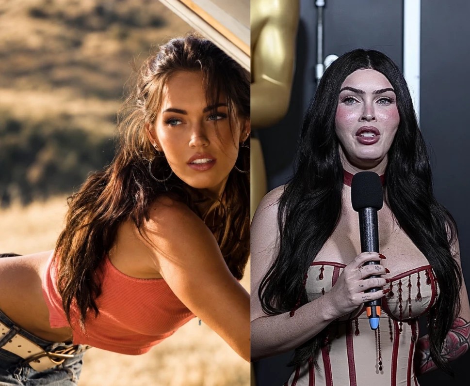 Megan Fox in her Transformers era next to a recent appearance